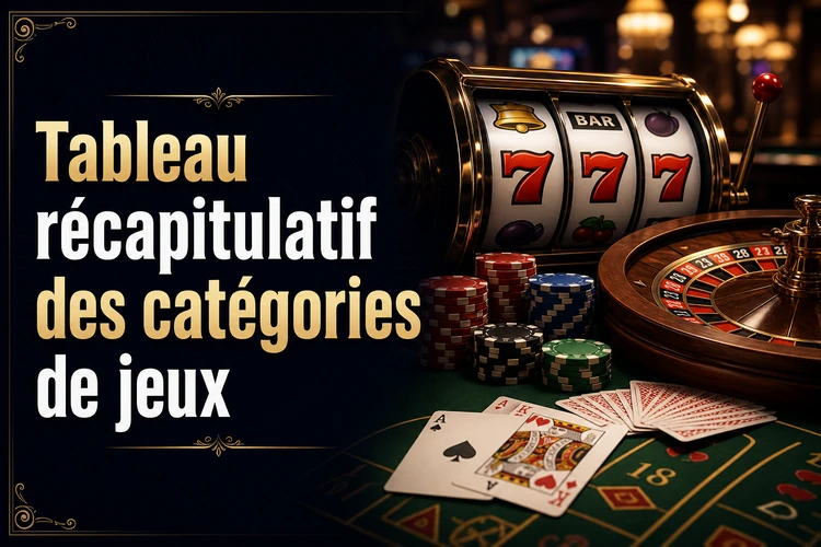 Tableau récapitulatif des catégories de jeux